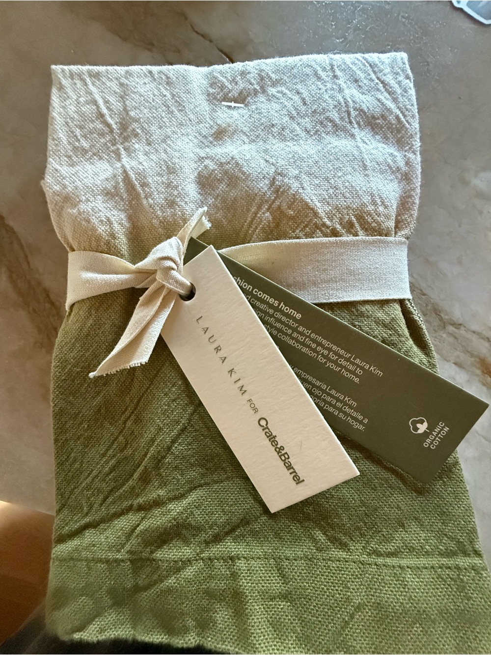 Crate&Barrel Olive and Cream Cotton Robe Wrap